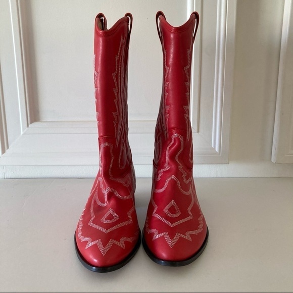 Toral Free People Cross Your Heart Red Leather Western Embroidered Boots Sz 41 - Picture 6 of 8